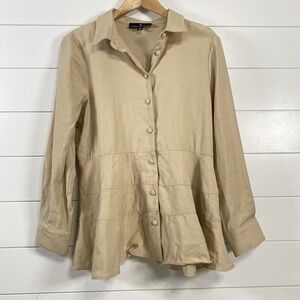 Tuckernuck Pomander Place Womens Ashlen Tiered Ruffle Button Up Shirt sz M‎ Tan